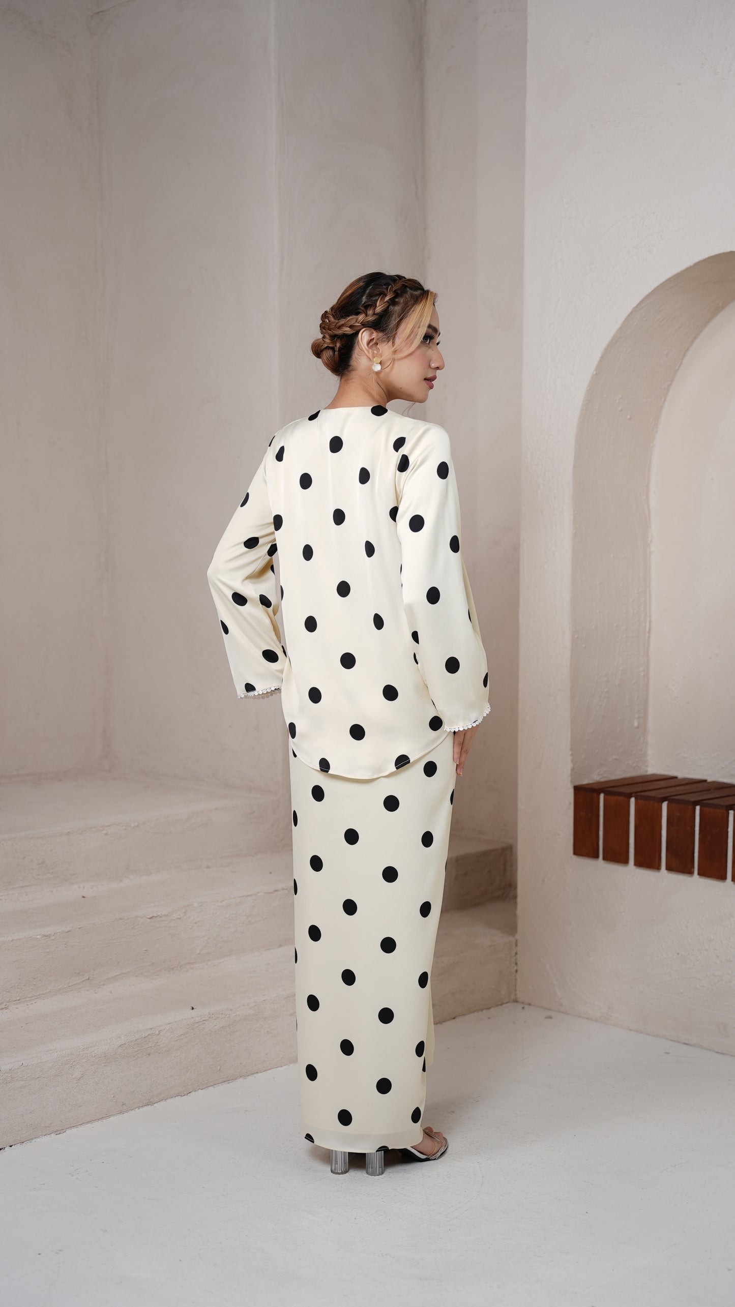 Saloma Kurung in Cream Polka