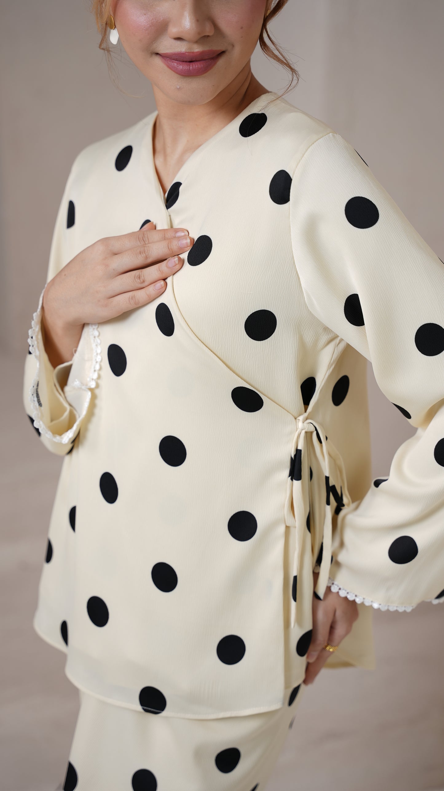 Saloma Kurung in Cream Polka