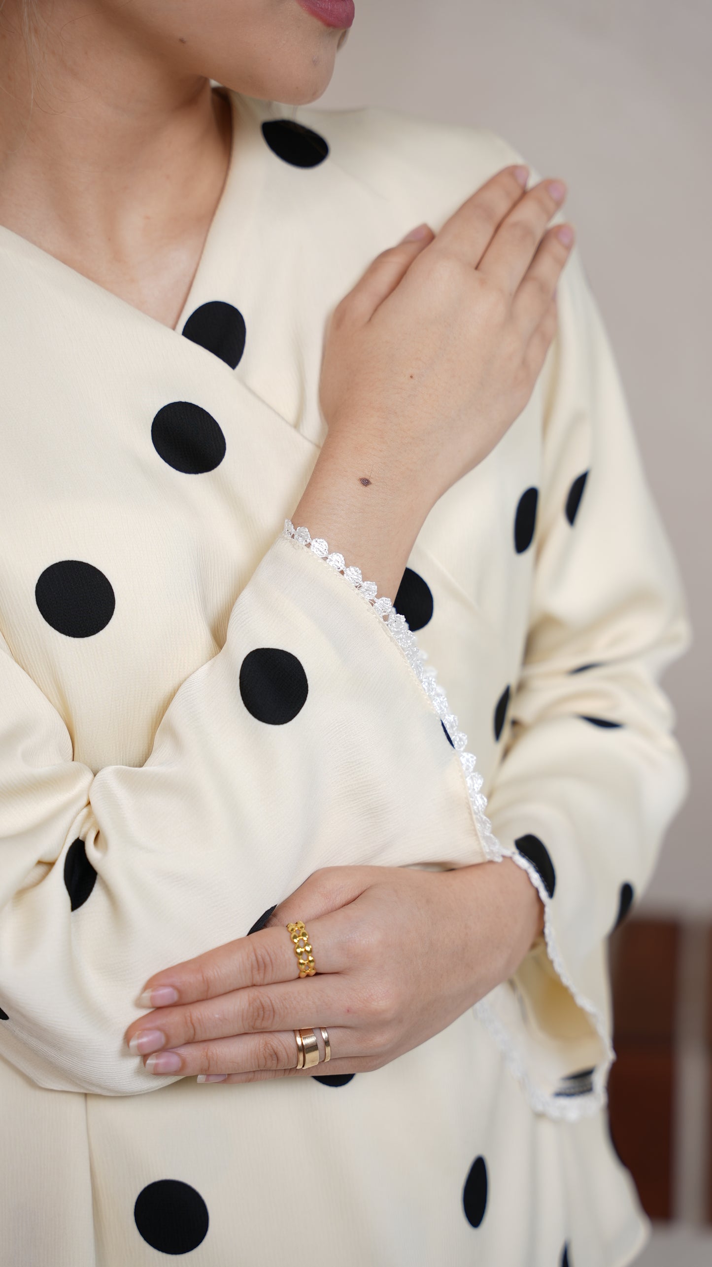 Saloma Kurung in Cream Polka
