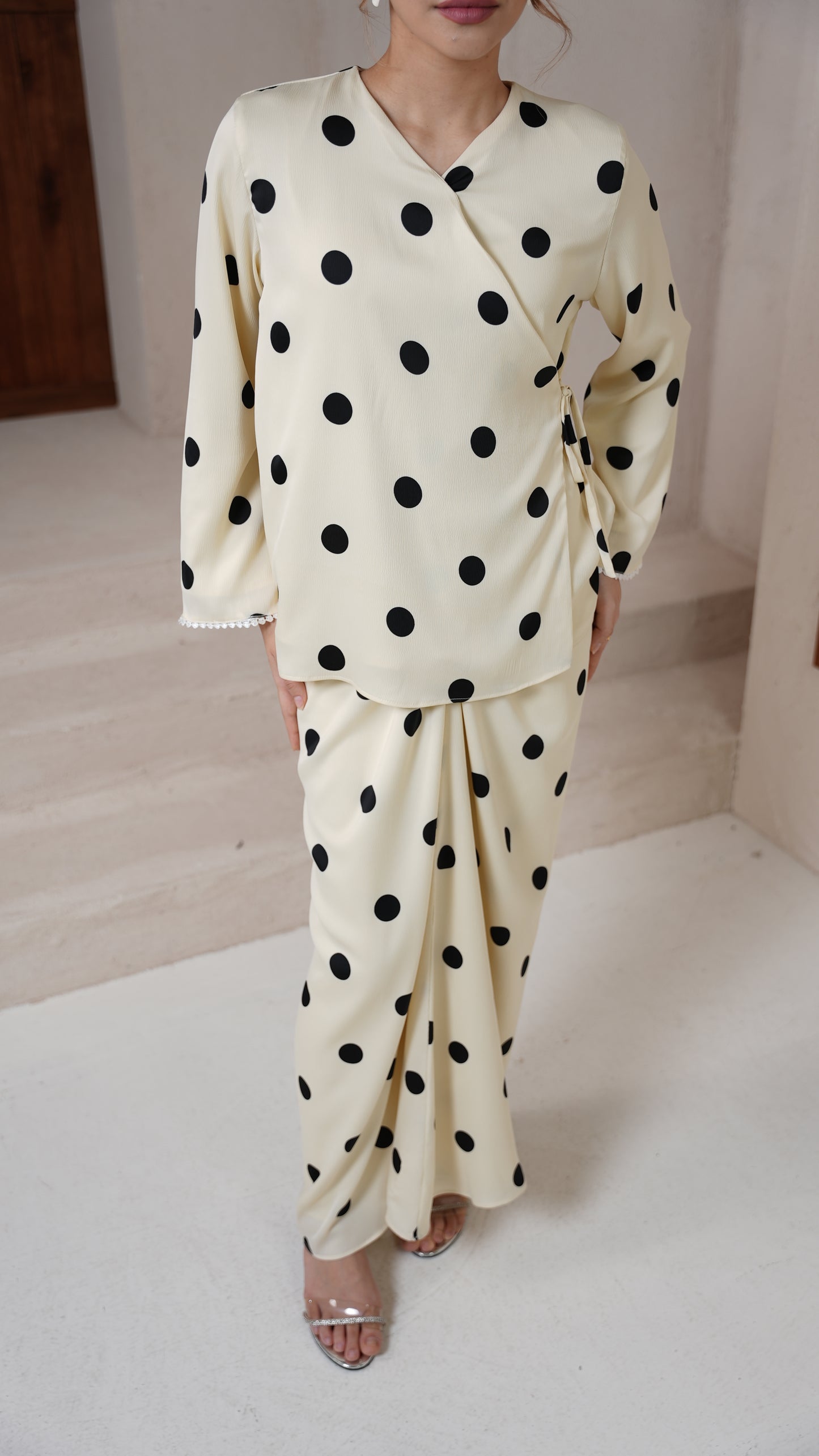 Saloma Kurung in Cream Polka