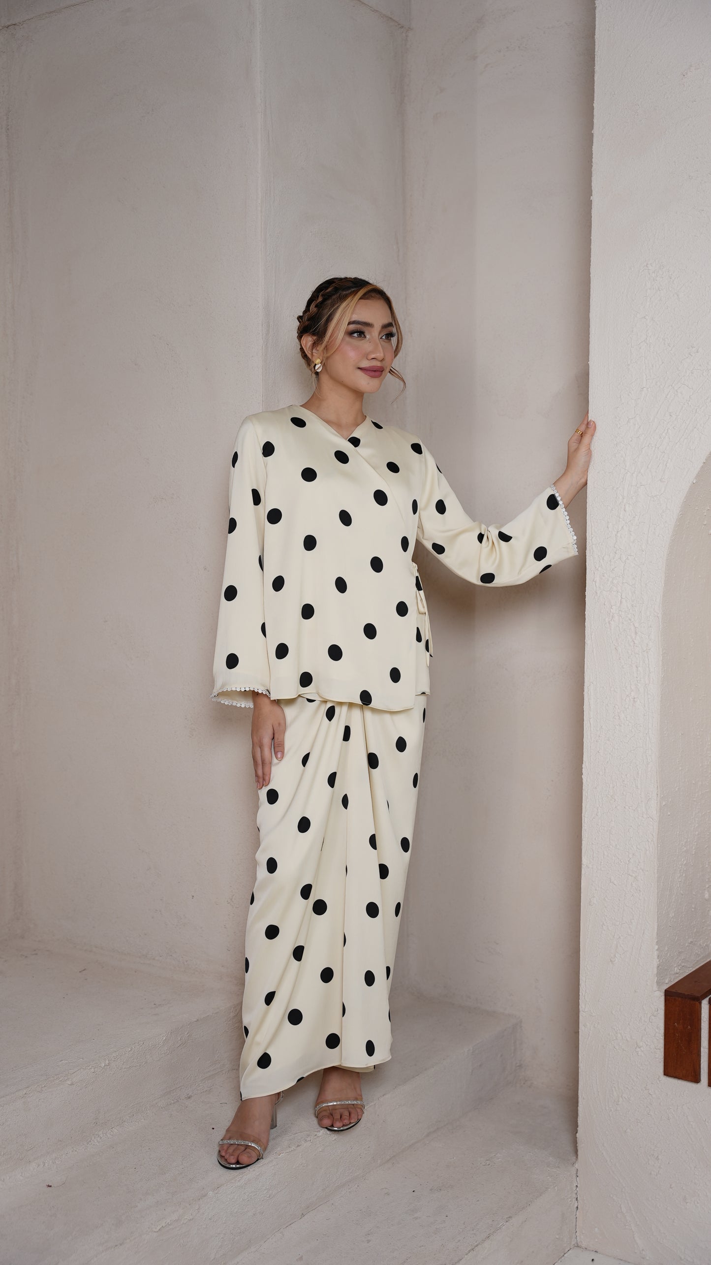 Saloma Kurung in Cream Polka
