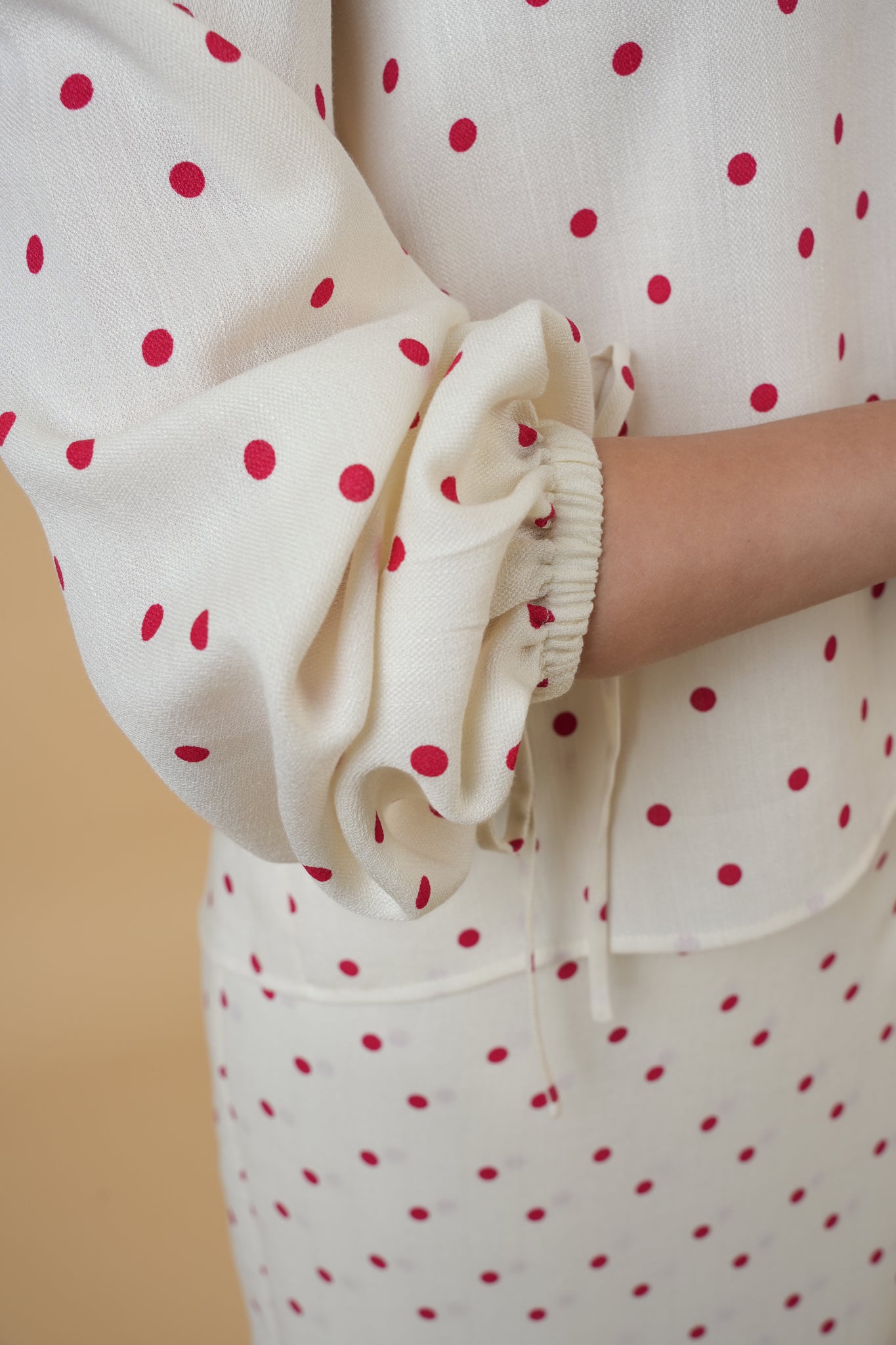 Nazili Kurung in Cream with Red Polka