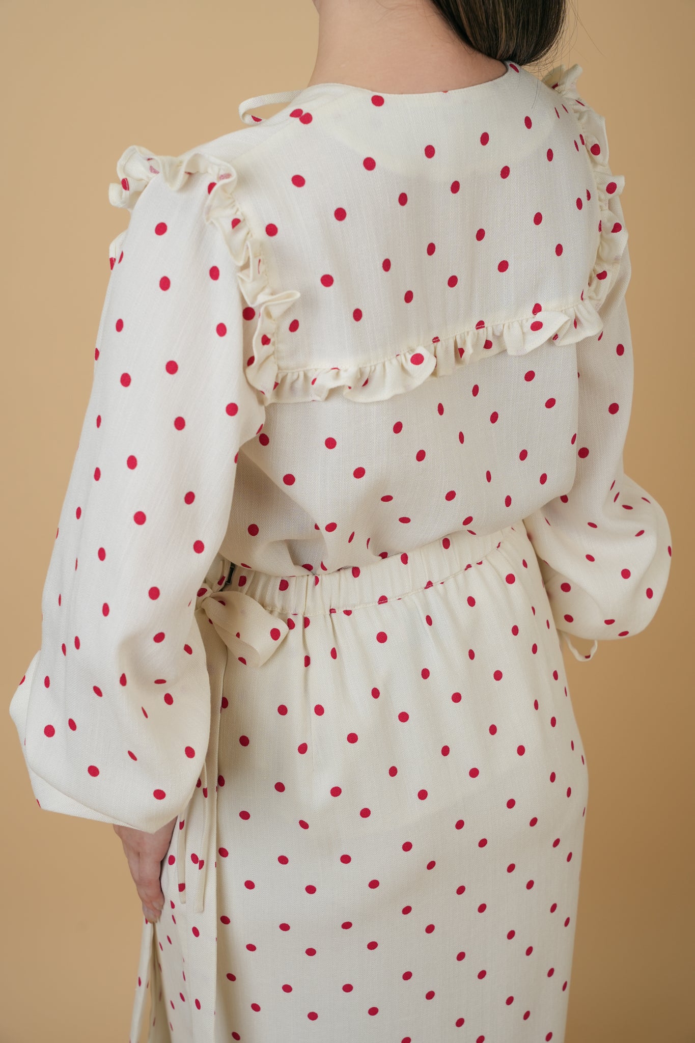 Nazili Kurung in Cream with Red Polka
