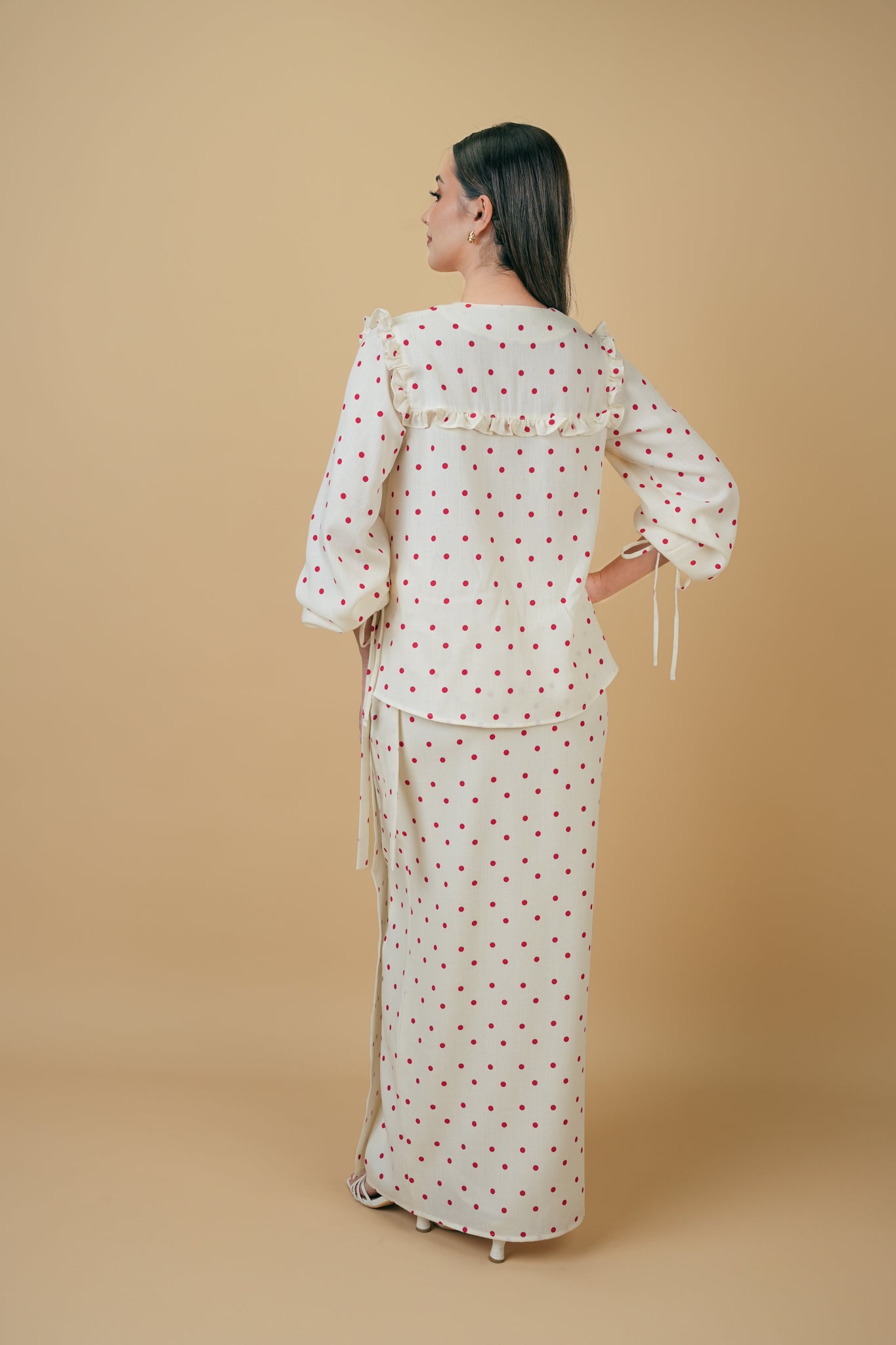 Nazili Kurung in Cream with Red Polka