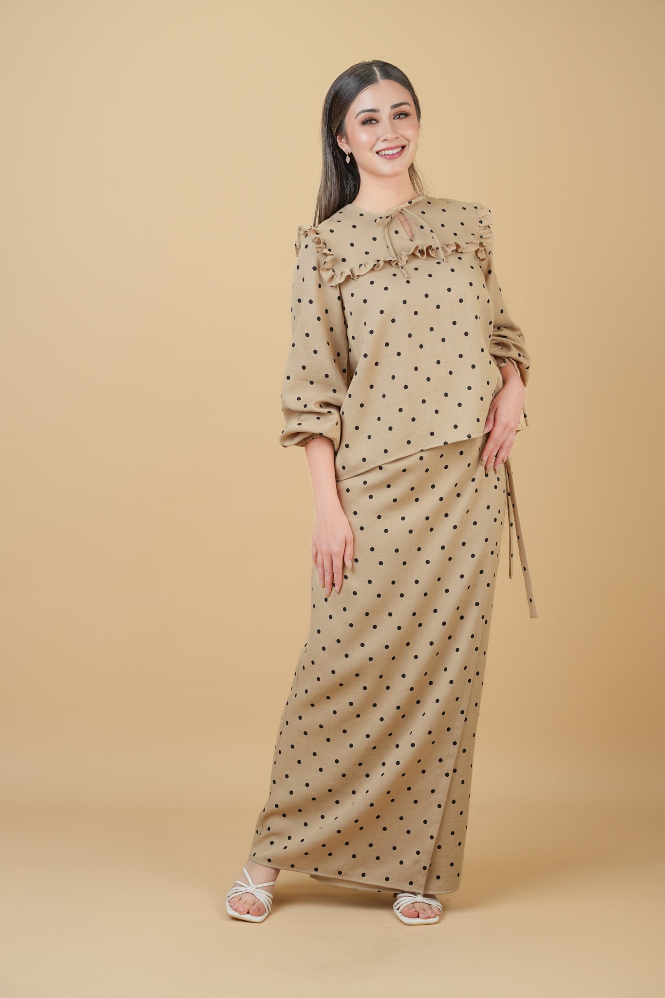 Nazili Kurung in Brown and Black Polka Dots