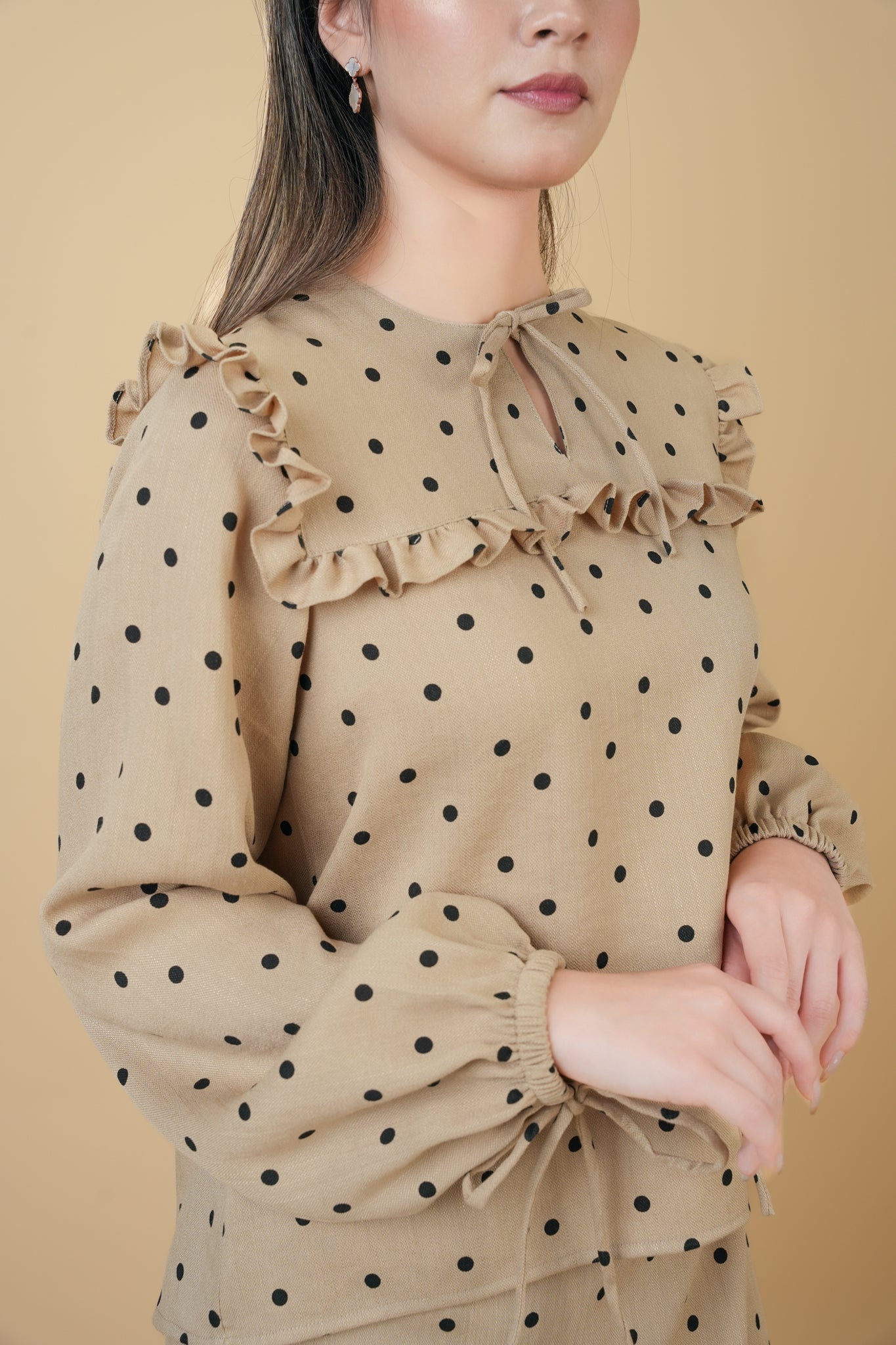 Nazili Kurung in Brown and Black Polka Dots