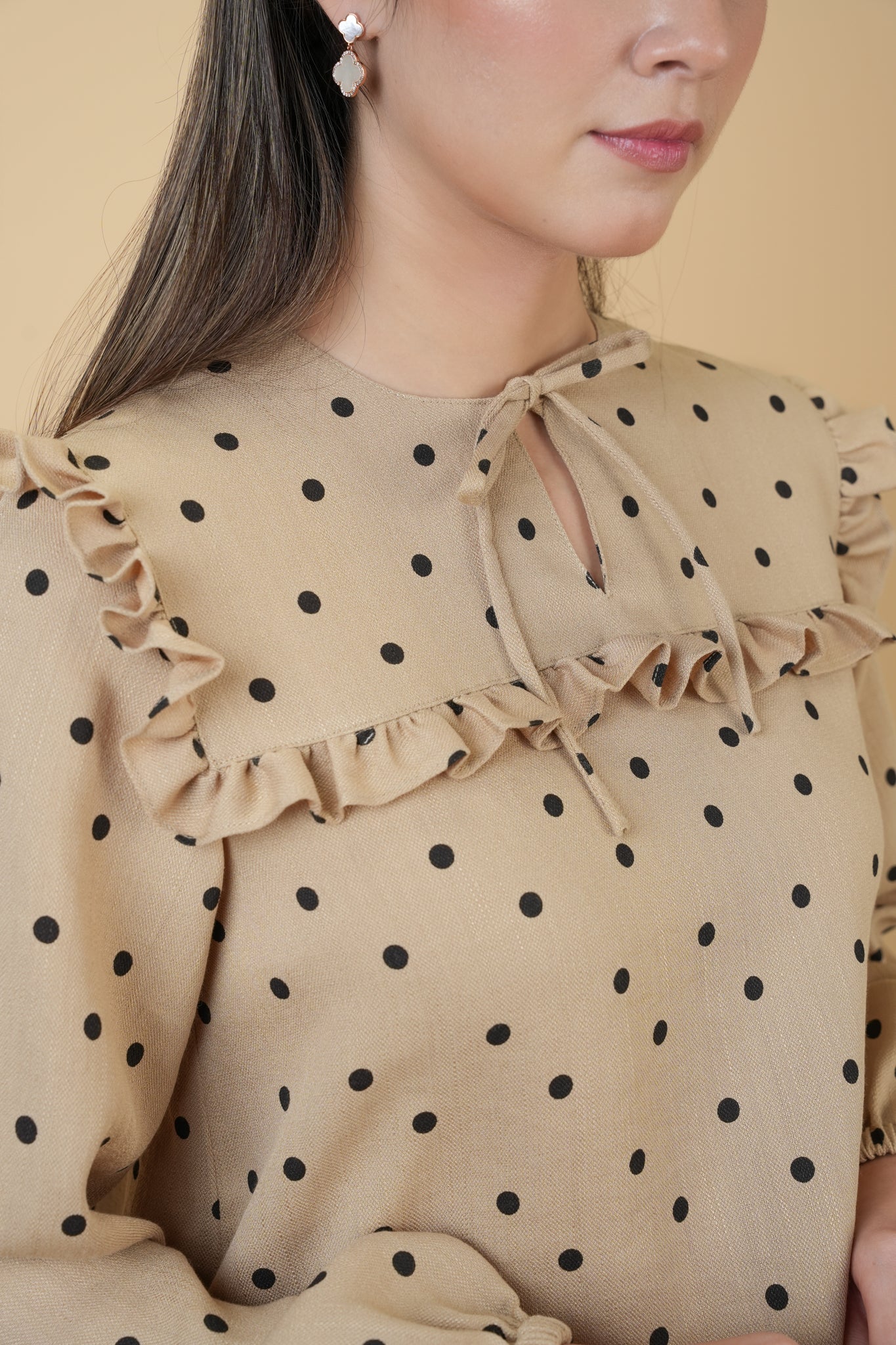Nazili Kurung in Brown and Black Polka Dots