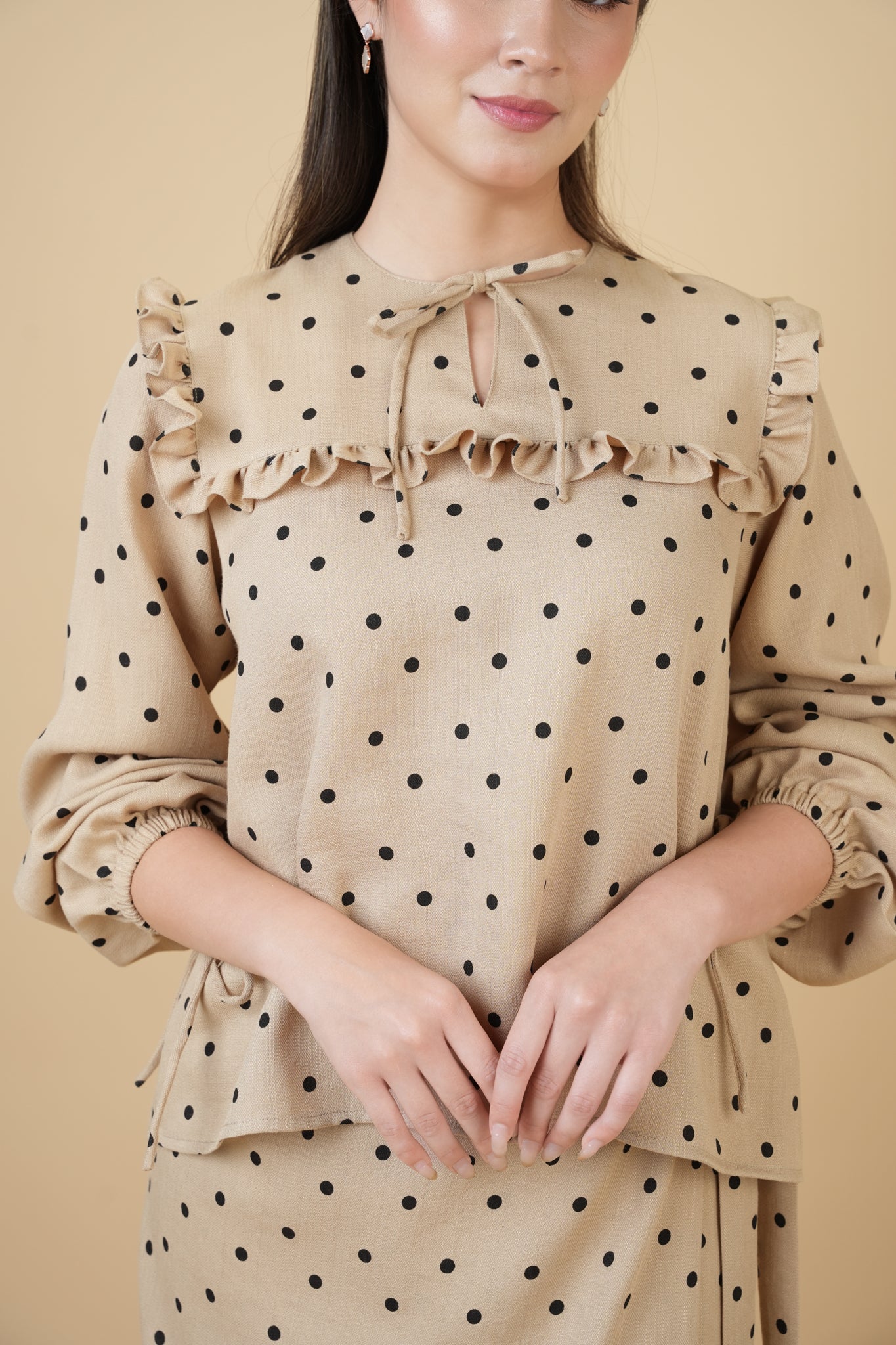 Nazili Kurung in Brown and Black Polka Dots