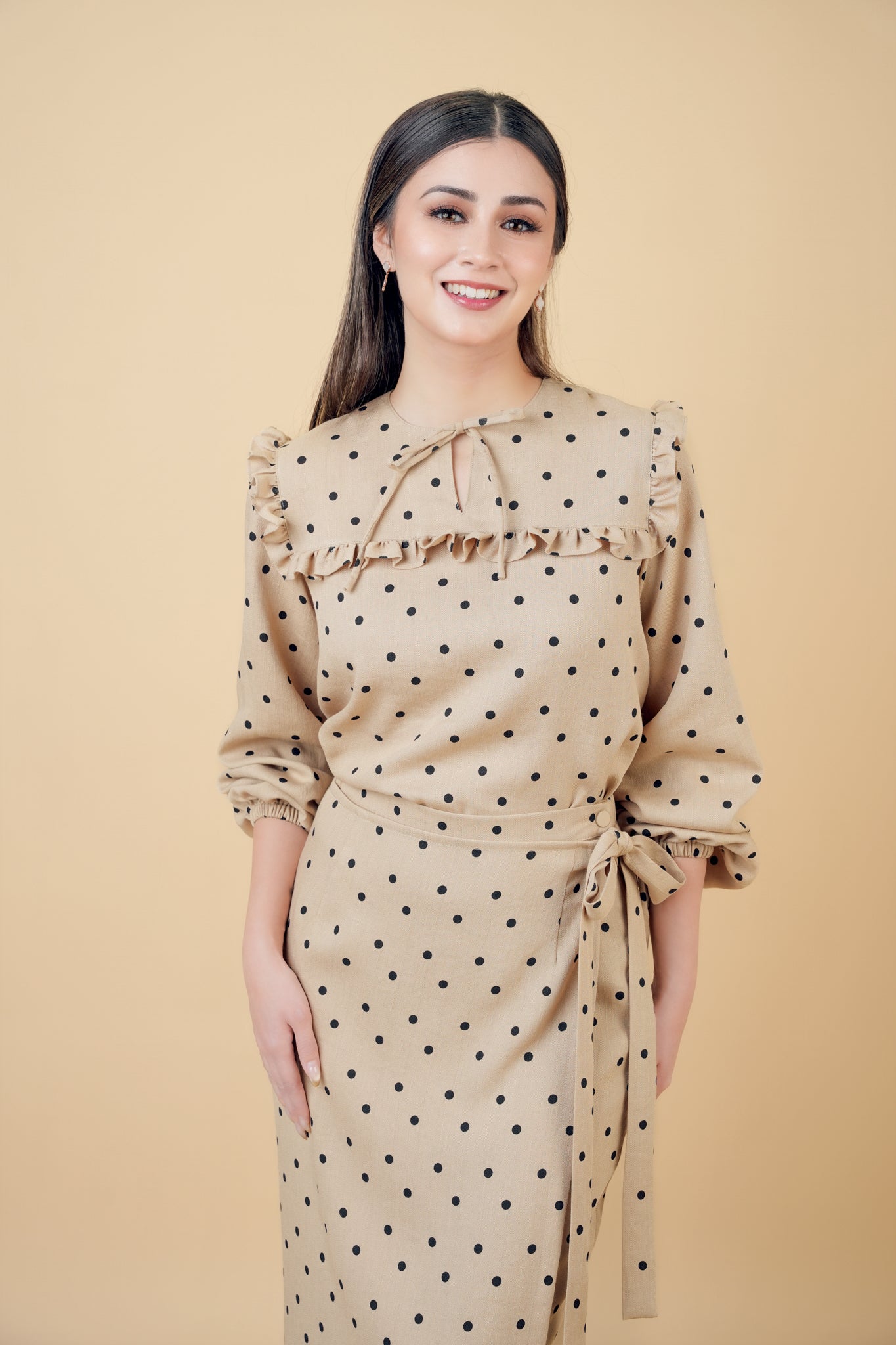 Nazili Kurung in Brown and Black Polka Dots