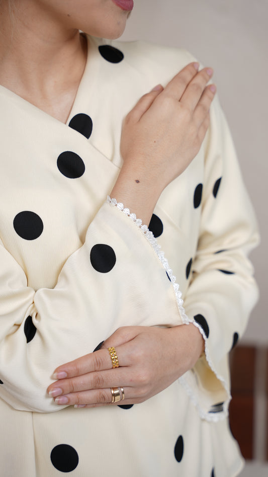 Saloma Kurung in Cream Polka