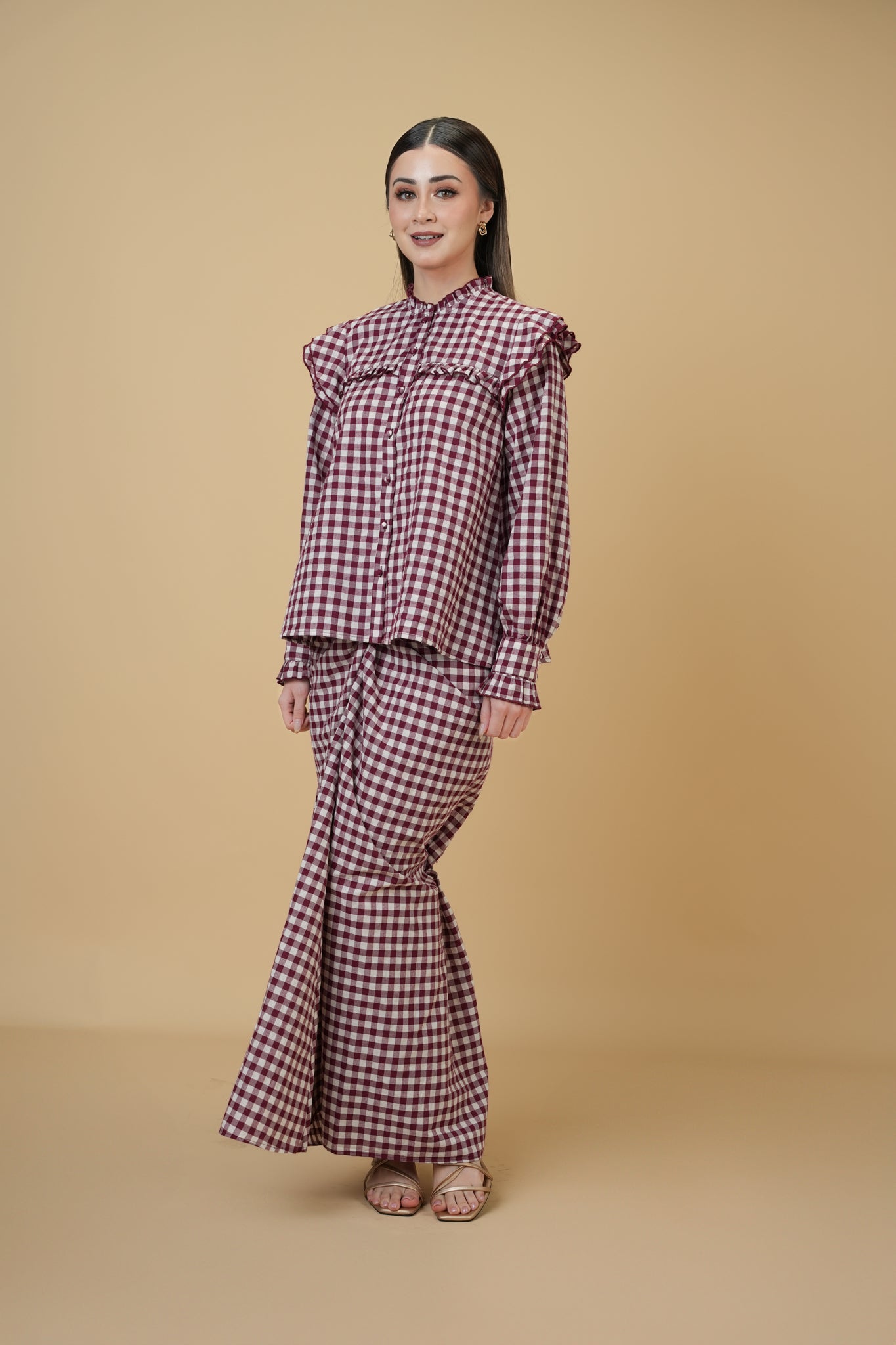 Shamin Checkered Kurung in Maroon