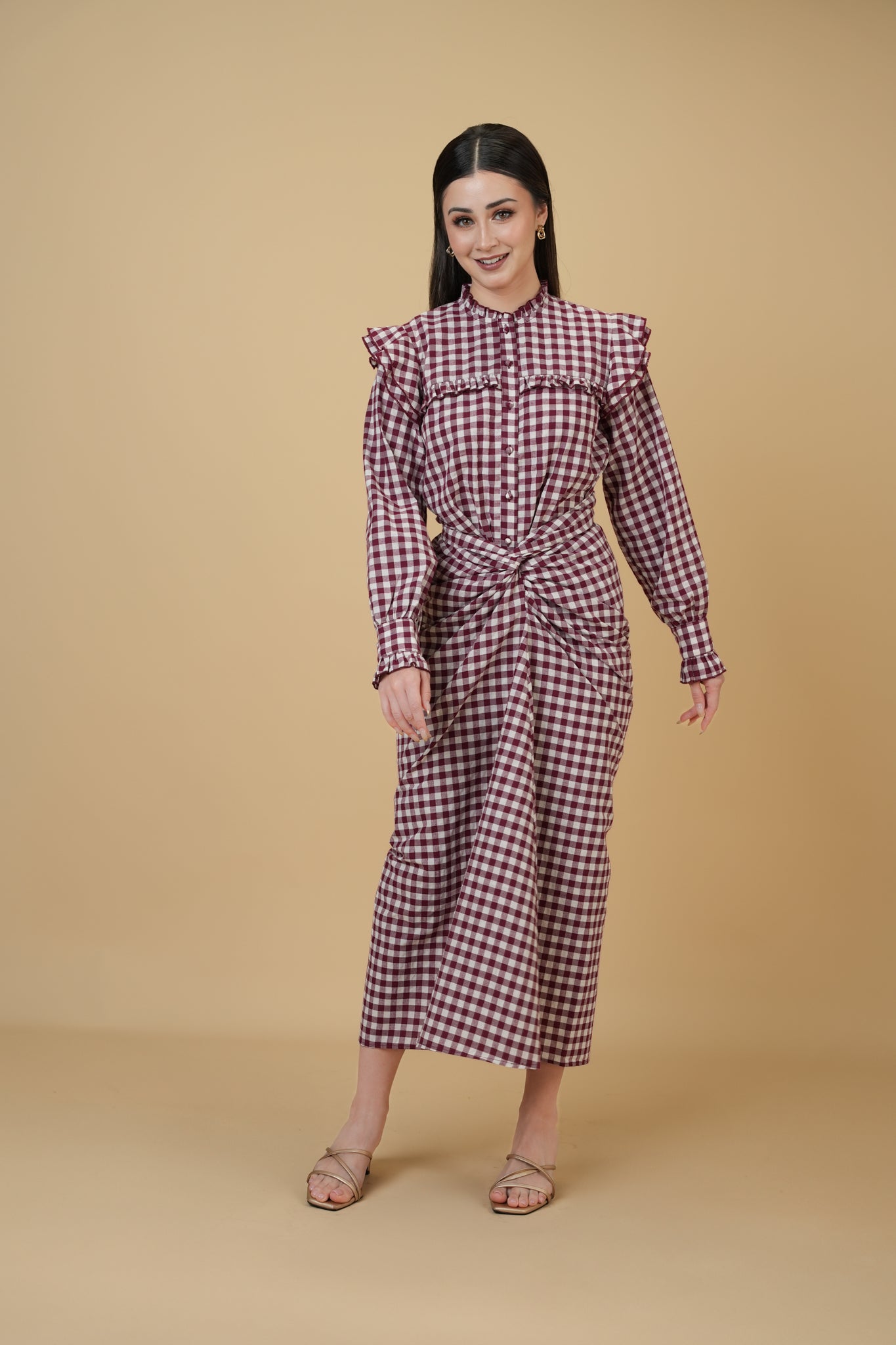 Shamin Checkered Kurung in Maroon