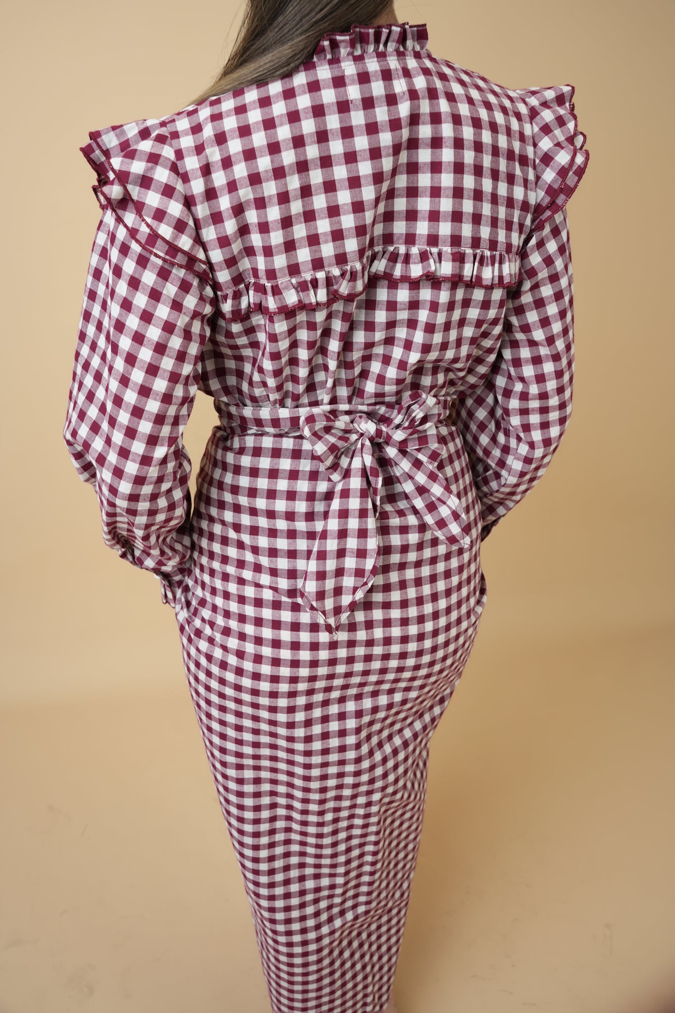 Shamin Checkered Kurung in Maroon