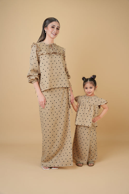 Nazili Kurung in Brown and Black Polka Dots